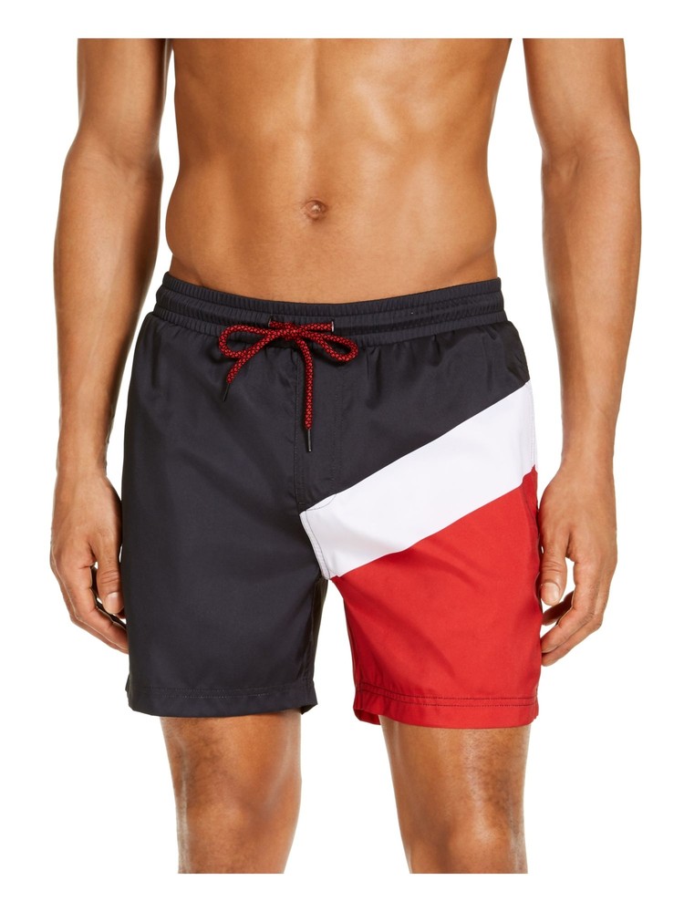 INC Mens Red Color Block Classic Fit Athletic Shorts XXL