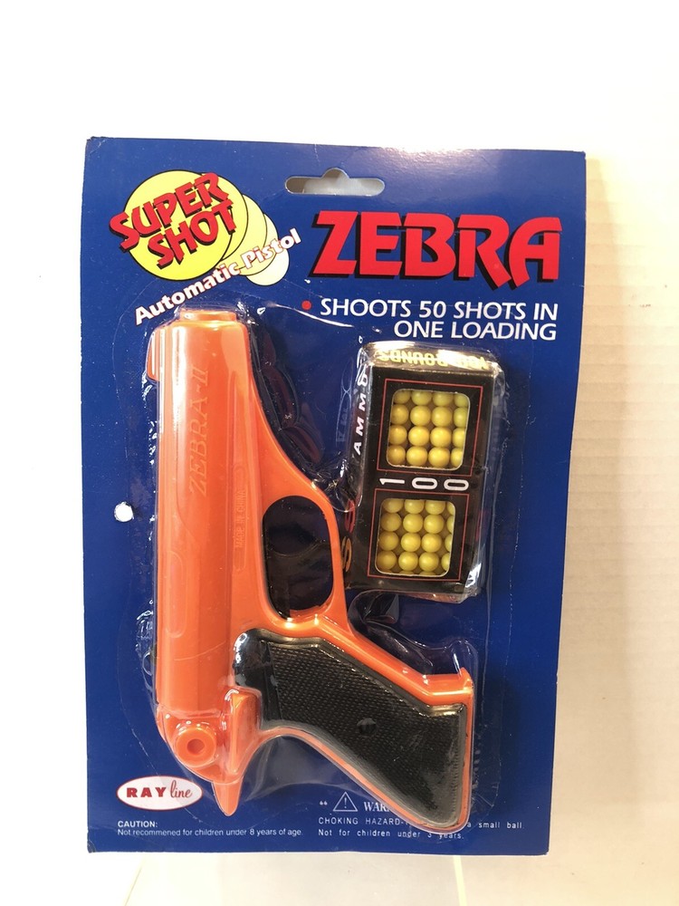 RayLine Zebra Super Shot Toy Pistol Gun Ammo New on Card New Orange