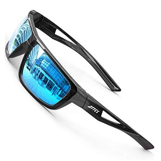 Sports Polarized Sunglasses For Men Cycling Driving Black/Blue Mirrored
