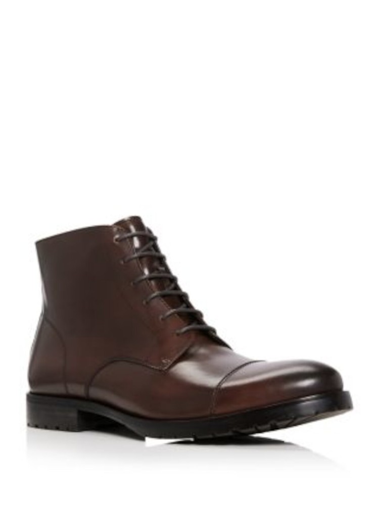 Designer Brand Mens Brown Traction Cap Toe Block Heel Leather Boots Shoes 9