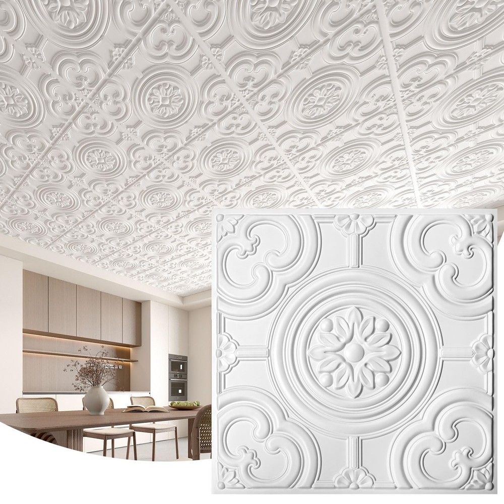 12-Pack 24x24 Waterproof Glue-Up Drop Ceiling Tiles in White