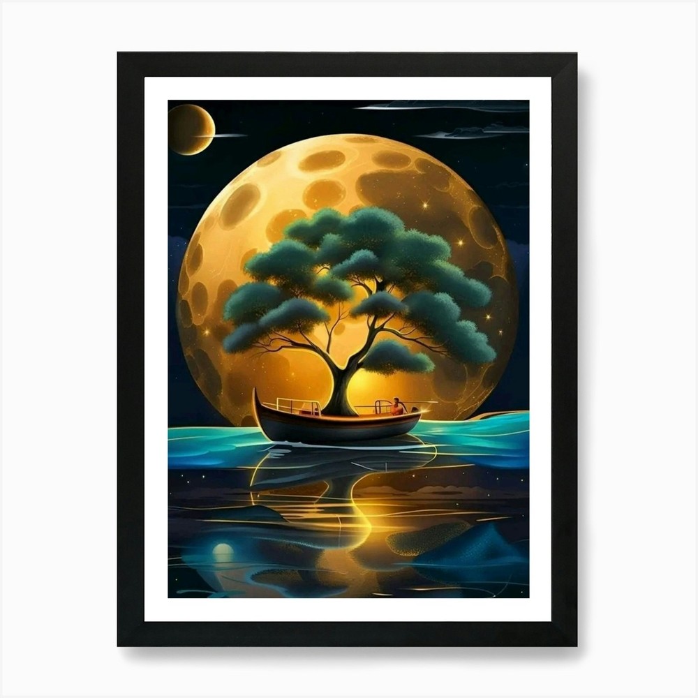 Full Moon With Tree Art Print Framed Wall Art Poster Canvas Print Picture