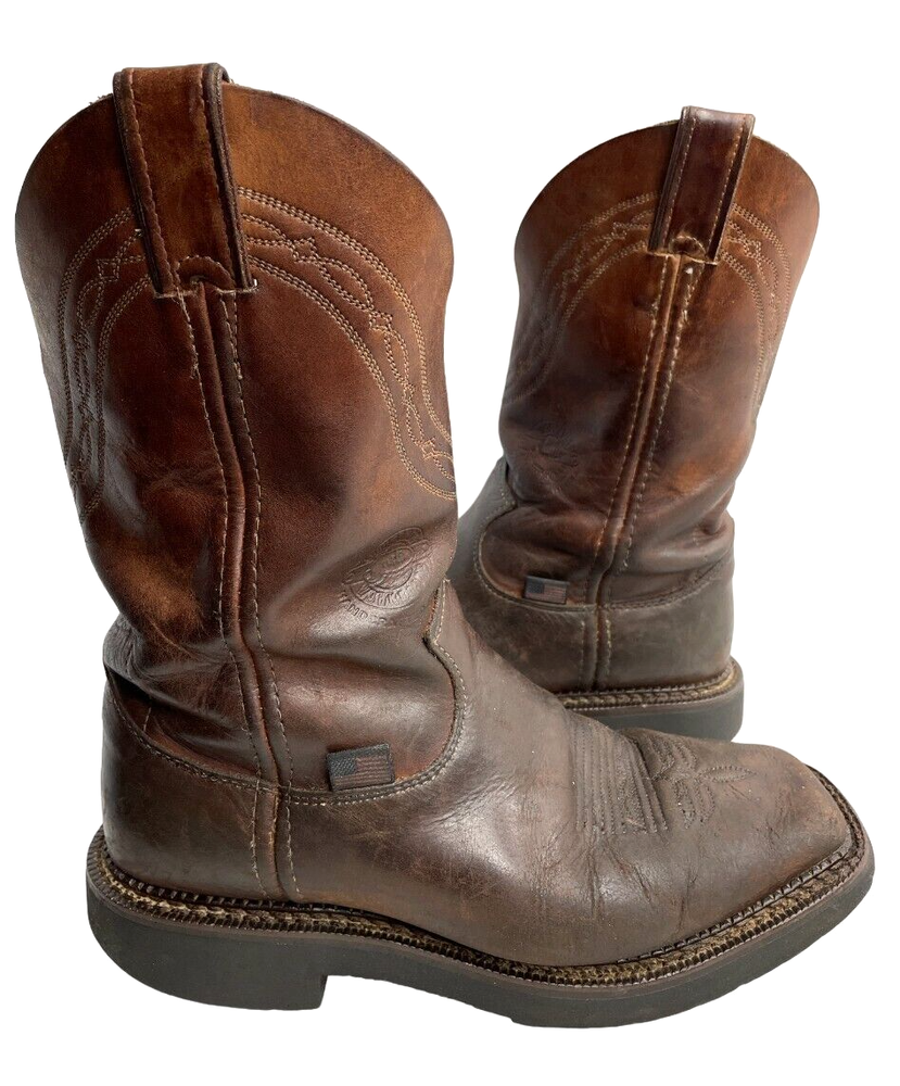 Justin 4518 Square Toe Brown Leather Western Cowboy Biker Work Boots Men's 8 D