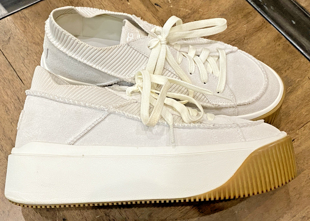 UGG White Suede EZ-DUZZIT Lace 2-Inch Platform Sneakers Women's Size US 10 EU 41