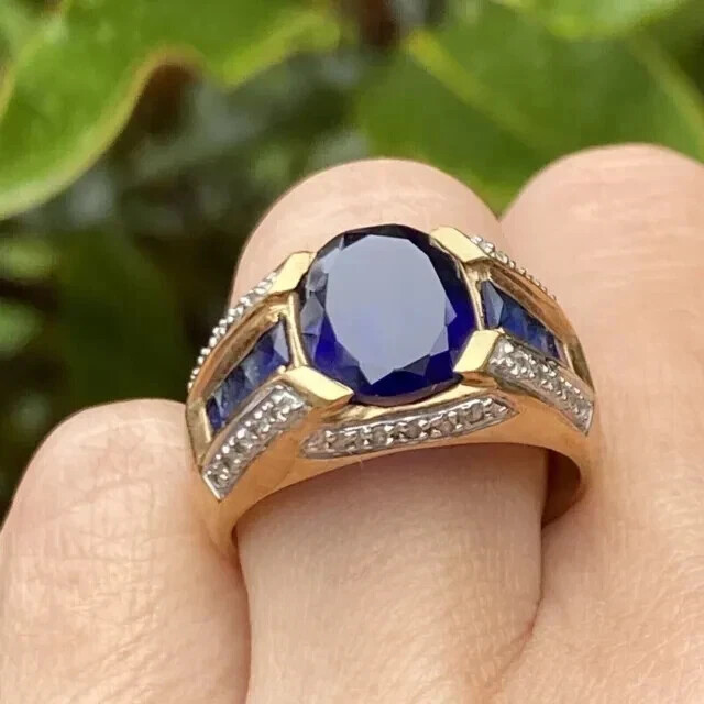 2 Ct Oval Lab-Created Blue Sapphire Men's Ring in 14K Gold Plated