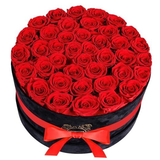 Luxury Preserved Roses in Suede Box - Flower Roses Gifts for Women, Red