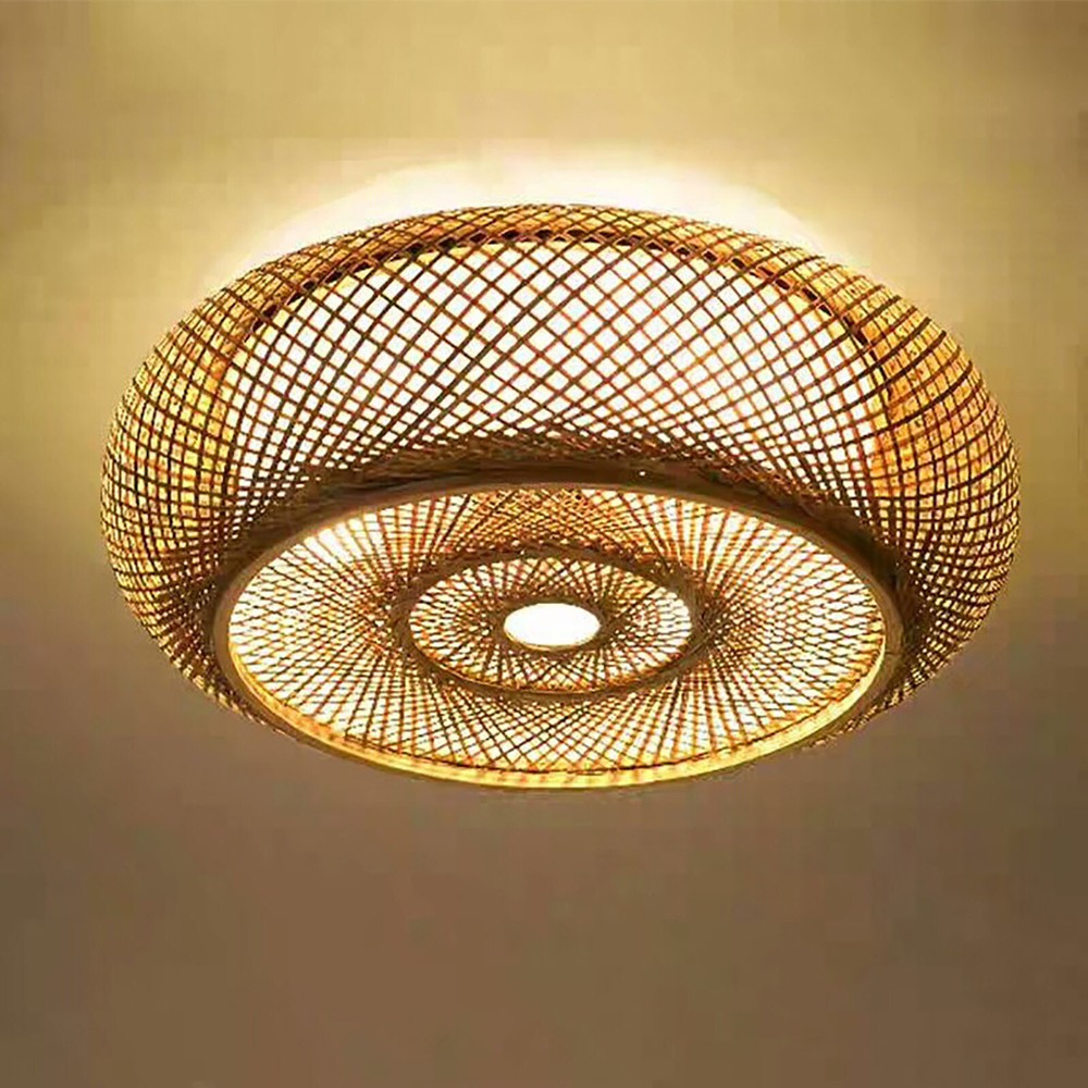 Bamboo Wicker Rattan Lantern Ceiling Light Fixture Flush Mount Pendant Lamp