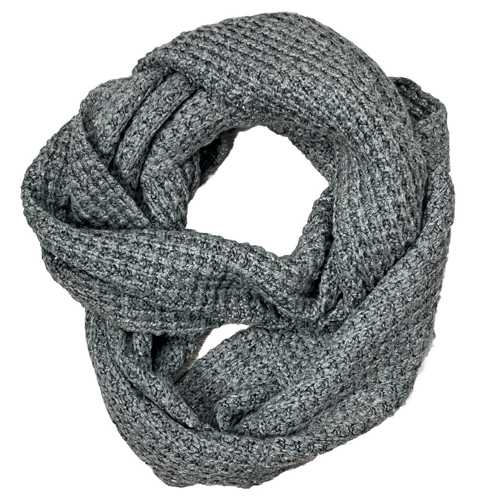Gray Boho Knit Infinity Scarf Loop Textured Neck Warmer Granny Cottage 64x12