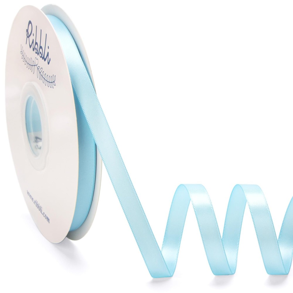 Light Blue Double Faced Satin Ribbon 3/8 Inch x 50 Yards Continuous Roll