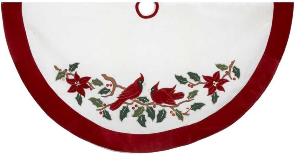 48-Inch Velvet Red & White Cardinals Christmas Tree Skirt by Kurt Adler