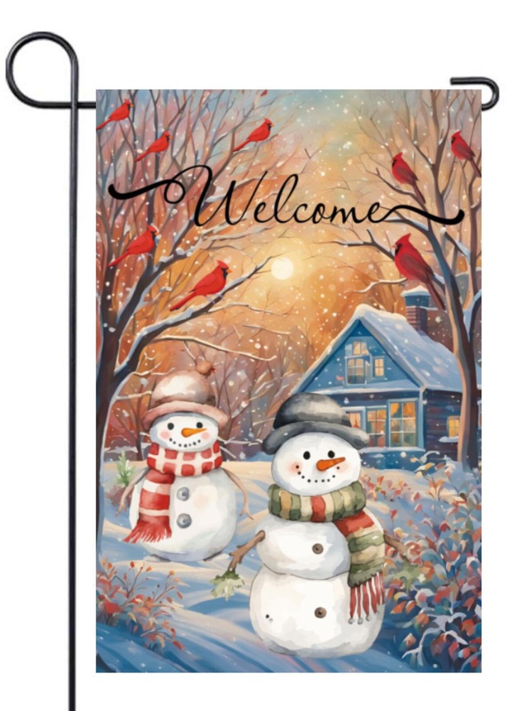 Welcome Snowman Garden Flag 12x18 Inch Double Sided for Cardinal Winter Yard