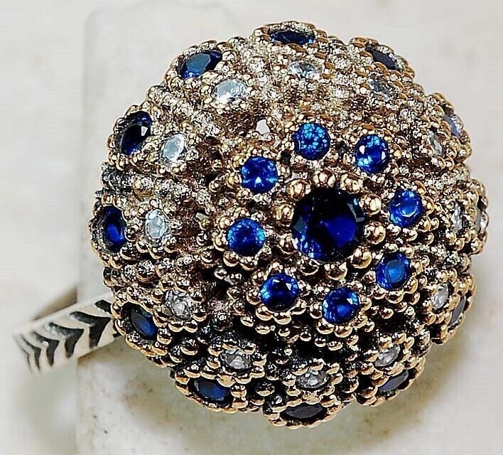 1CT Treated Sapphire 925 Sterling Silver Ottoman Empire Style Ring Size 7.5 Z1-4