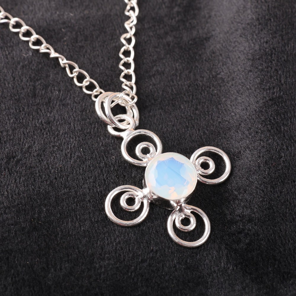 925 Silver Milky Opal Stone Wife October Birth Handcrafted Bezel Ethnic Pendant