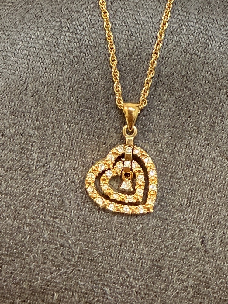 Avon Rhinestone Double Heart Necklace Goldtone Reversible Signed