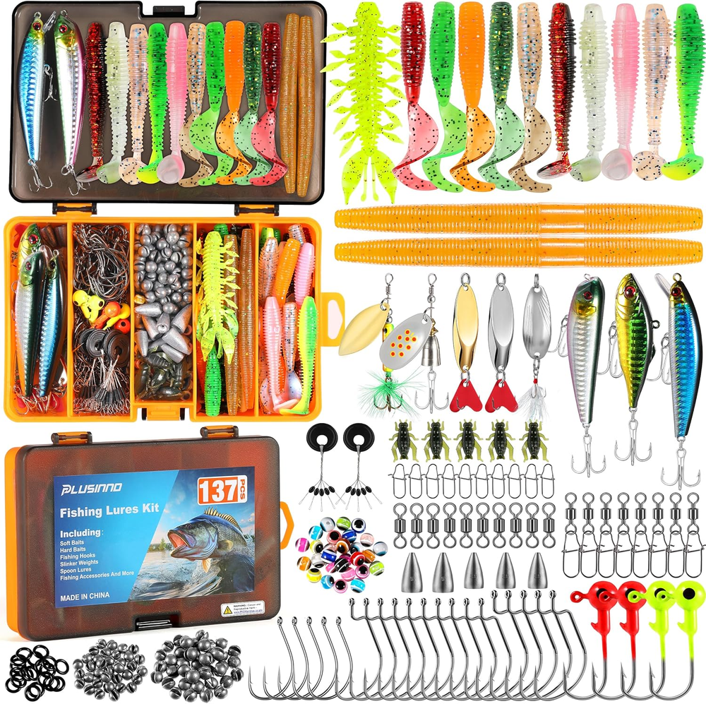 137pcs Fishing Lures Crankbaits Spoon Hooks Weights Bait Lure Bass Trout Salmon