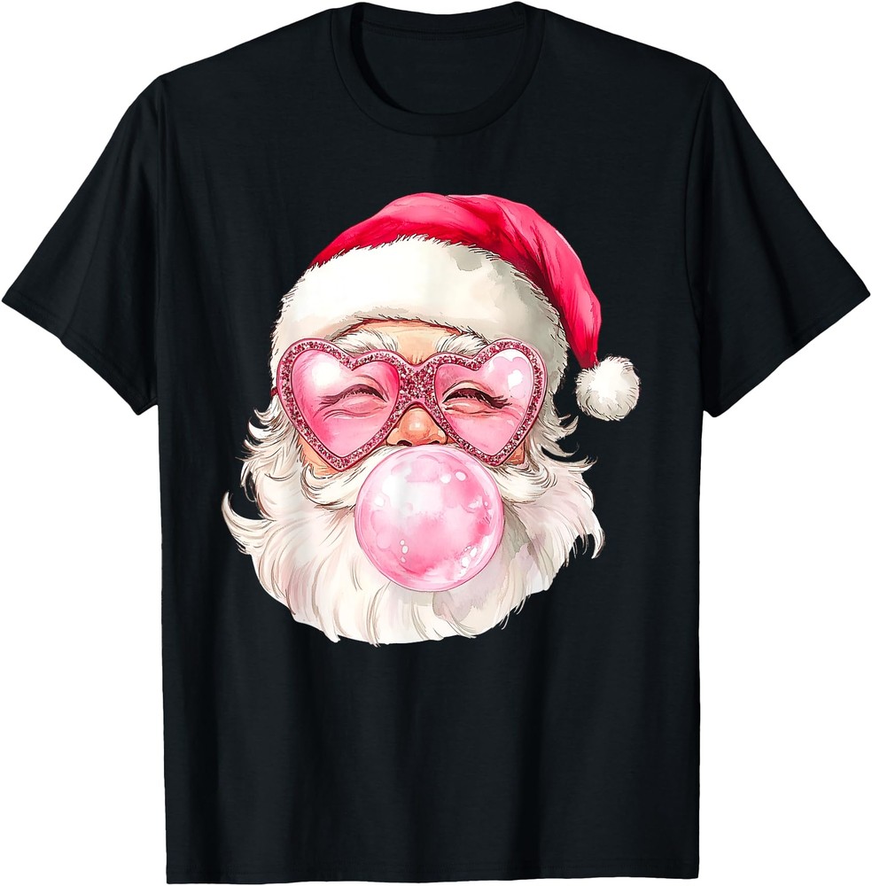 Vintage Retro Santa Christmas Bubble Gum Pink Sunglasses T Shirt Men