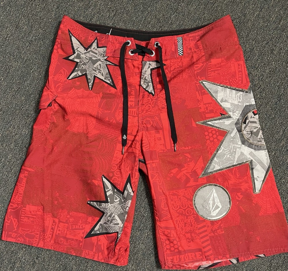 Volcom Bruce Irons Signature Series Board Shorts Y2K Red Graphics Men’s Size 34