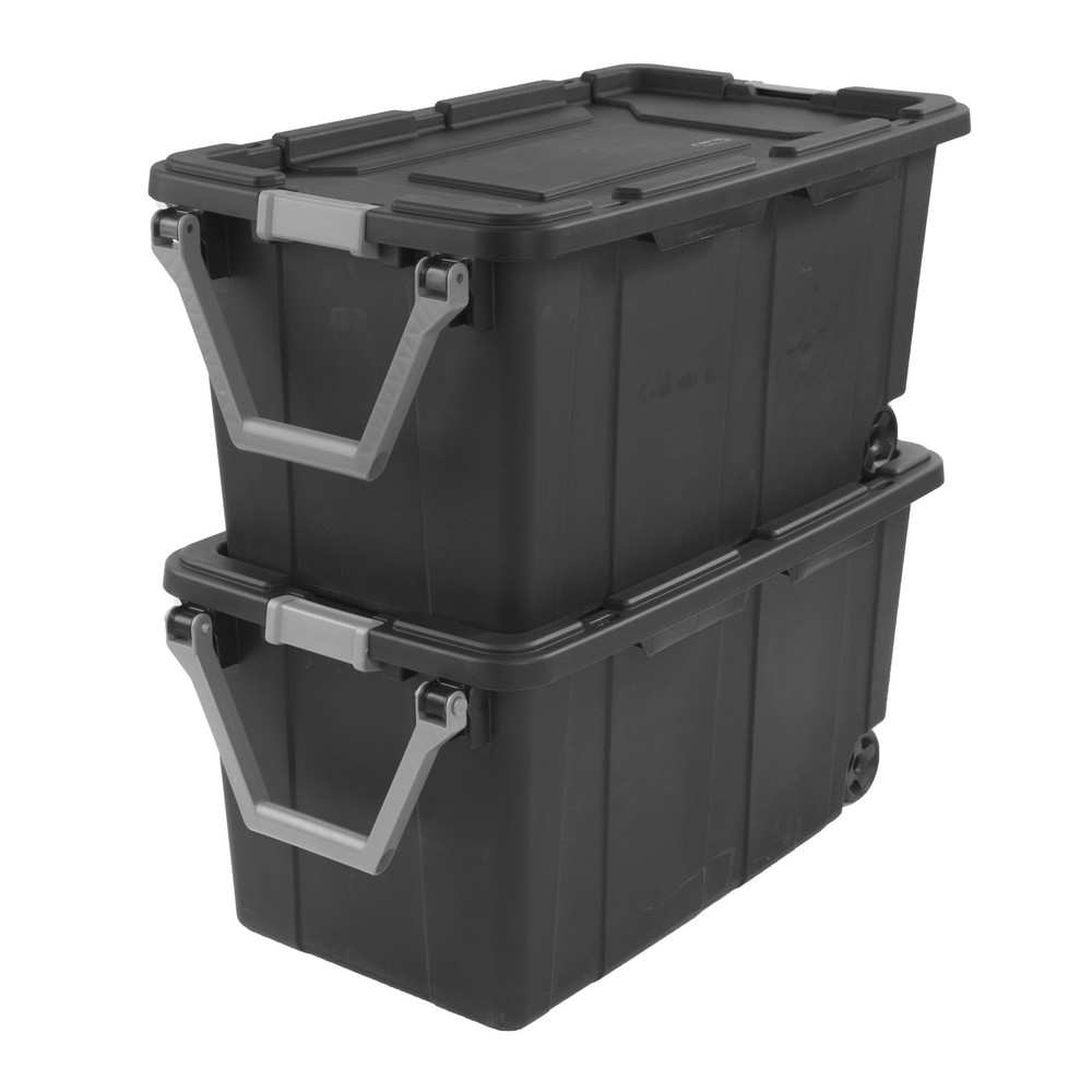 2 Pack Sterilite 40 Gallon Rolling Tote - Durable Gray Plastic Storage Bin with Wheels