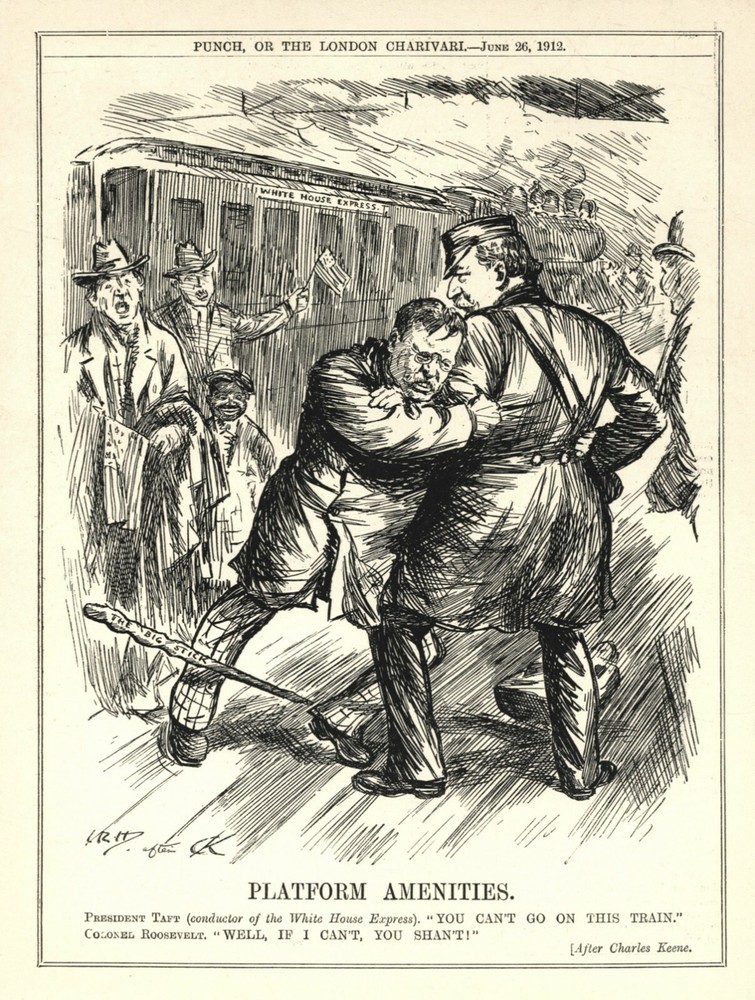 TAFT & ROOSEVELT 1912 CARTOON - Presidential Elections - SATIRE - Brawl PLATFORM