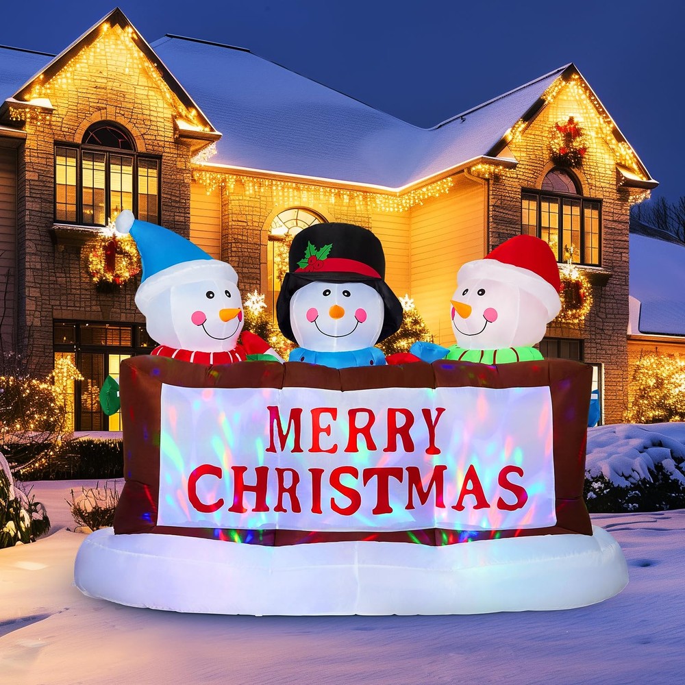 7FT Christmas Inflatables Snowman Christmas Decorations Outdoor, Built-in Col...