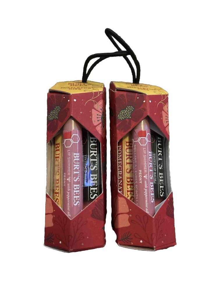 Burt's Bees Mistletoe Kiss Pomegranate Hibiscus Peony 3ct Lip Balm 2 Pack