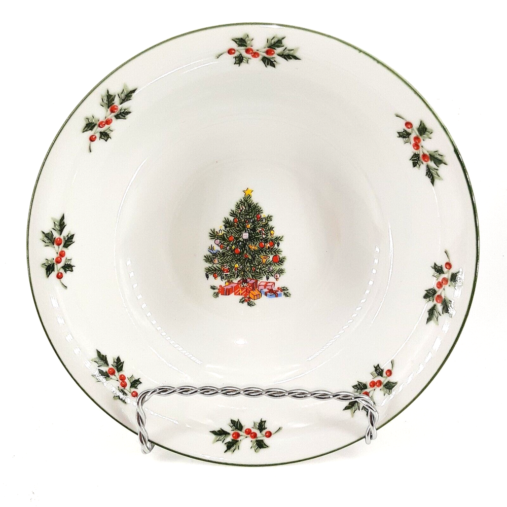 4 Gibson NOEL MORNING Cereal Bowls Christmas Tree & Holly Berry Design - 6.5”