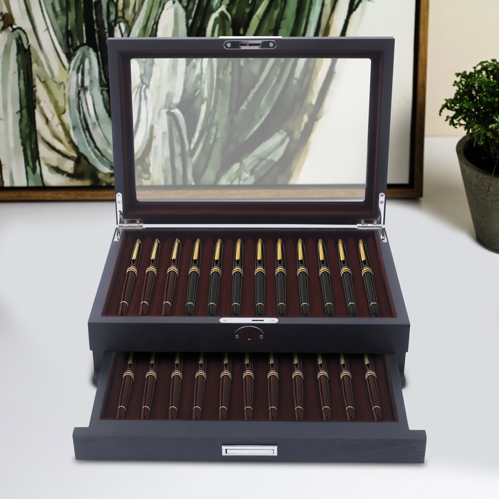 23 slots Fountain Pen Wooden Display Box Organizer Storage Collector 2 Layer