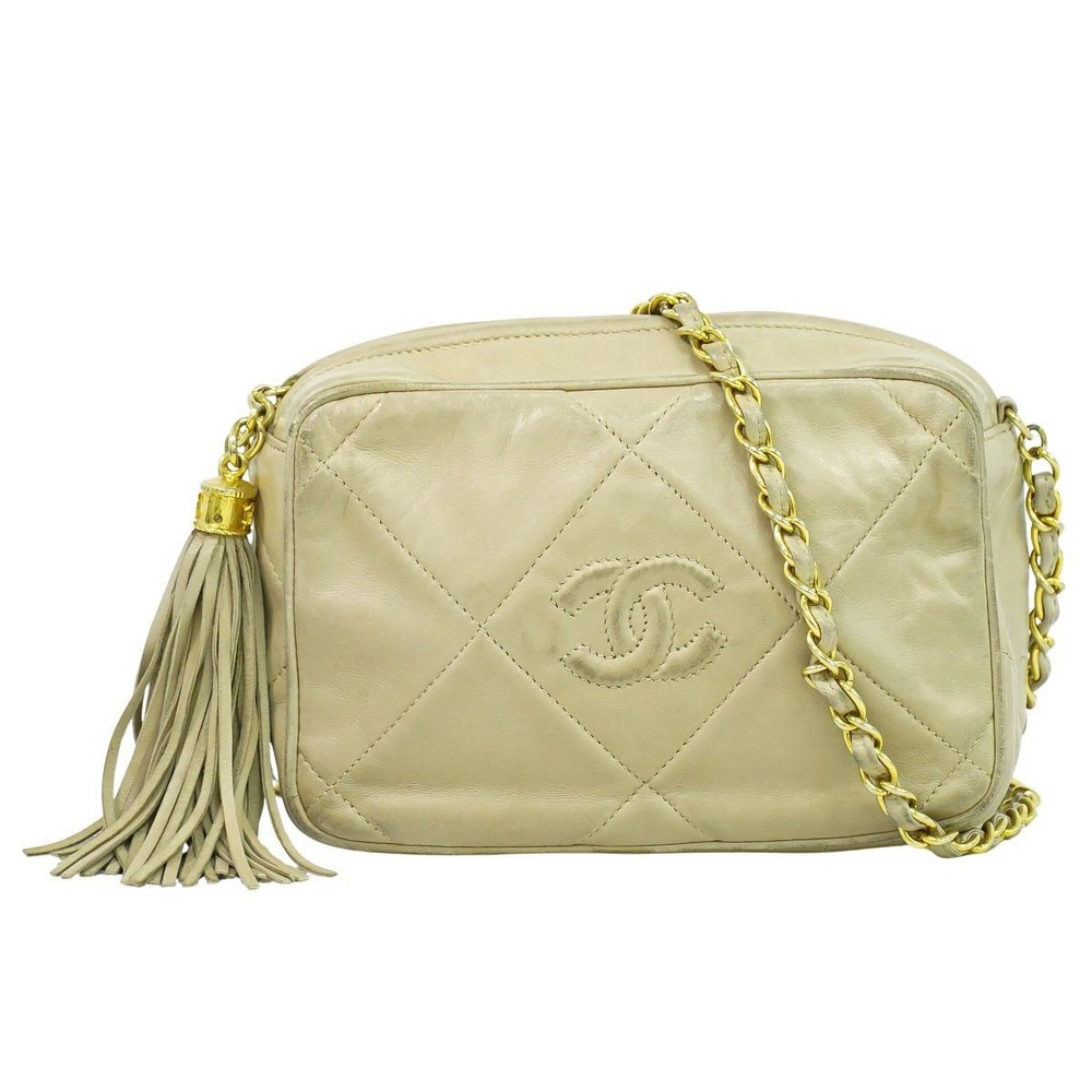 Chanel Coco Mark Matelasse Tassel Chain Shoulder Bag Lambskin Leather 725550
