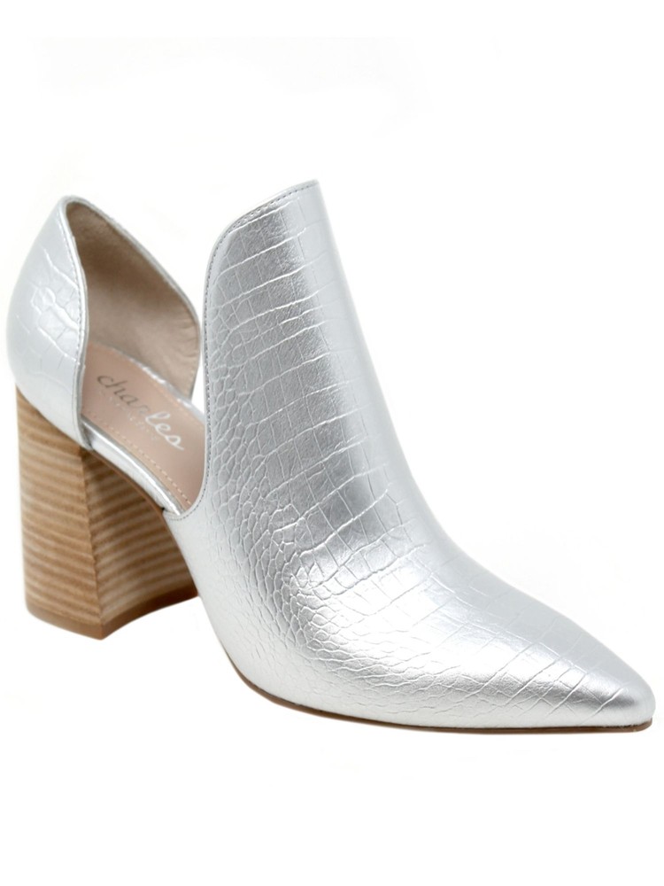CHARLES Womens Silver Cushioned Varro Pointy Toe Slip On Dress Booties 9.5 M