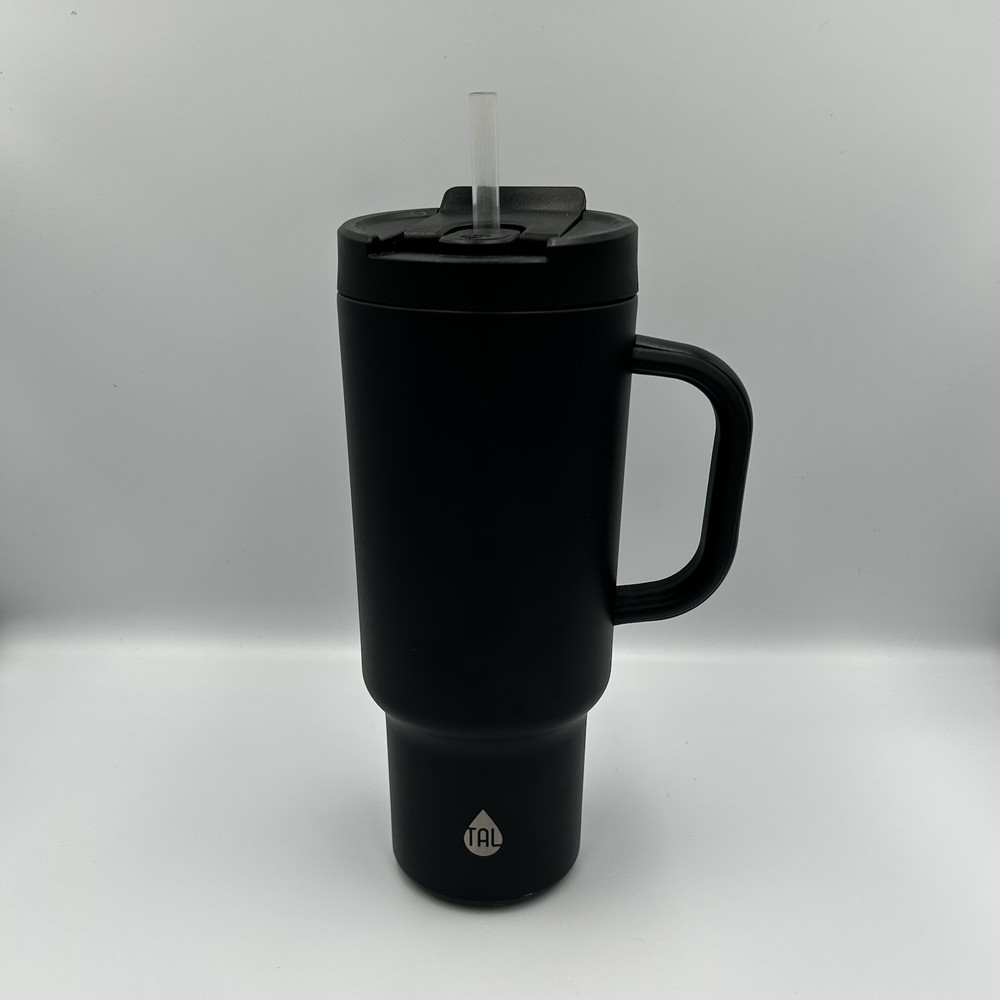 Tal Stainless Steel Water Bottle – Black – 40 fl oz – With Straw Lid- Used-Great