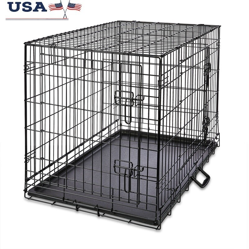 36in Double Door Folding Metal Dog Crate with Leak-Proof Pan & Divider-image