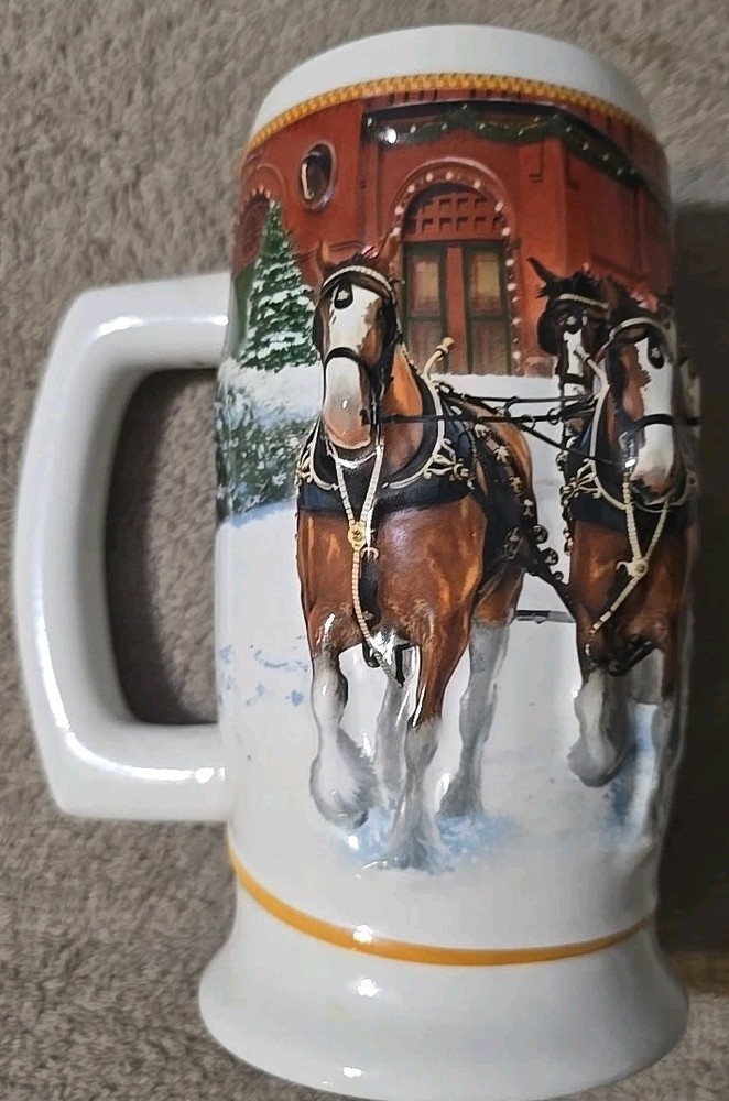 Budweiser Clydesdale Sunset Stables Breweriana Horses  Holiday Christmas Mug Cup