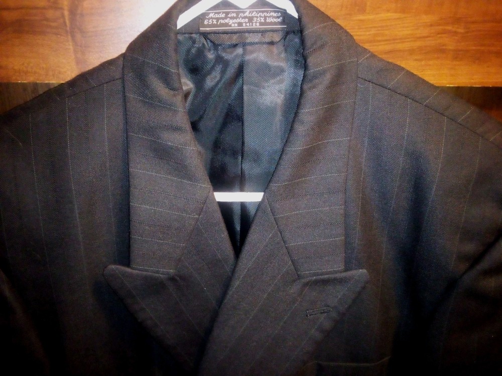 Bert Pulitzer Sport coat Mens 44R Black Pinstripe Double Breasted Wool Blazer