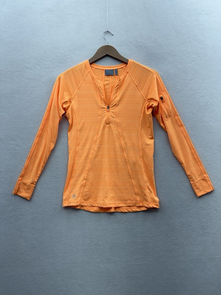 Athleta Women’s Small Long Sleeve UPF Swim Top Rash Guard 1/4 Zip Orange