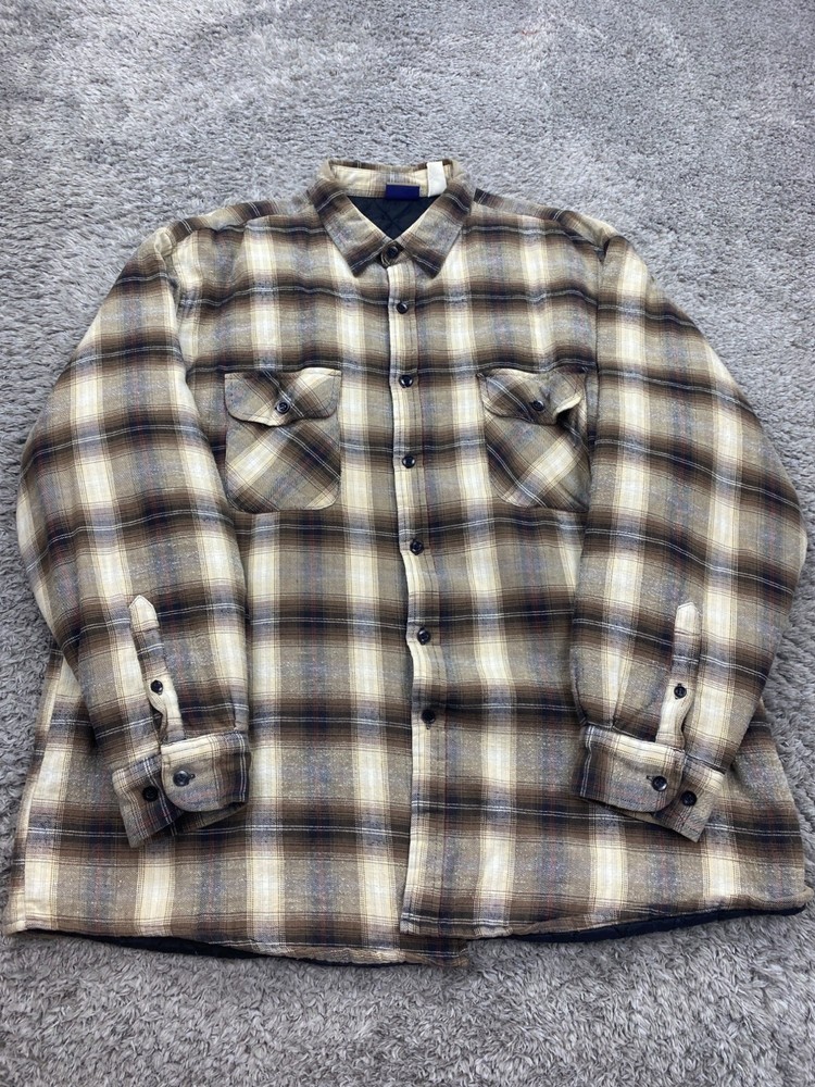Vintage Sports Afield Men 2XL Beige Plaid Quilted Flannel Shacket Y2K Style