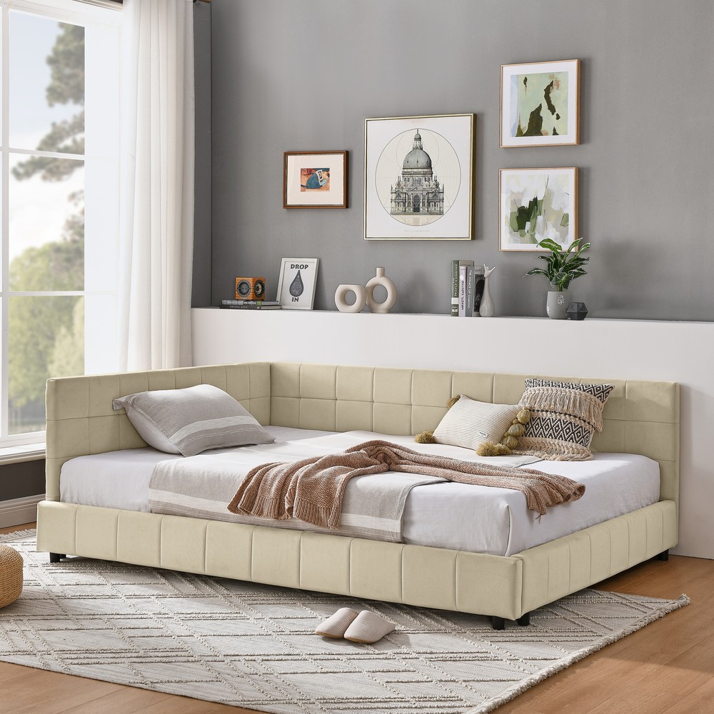 Full Size Upholstered Tufted Bed Frame with Comfortable Backrest-image