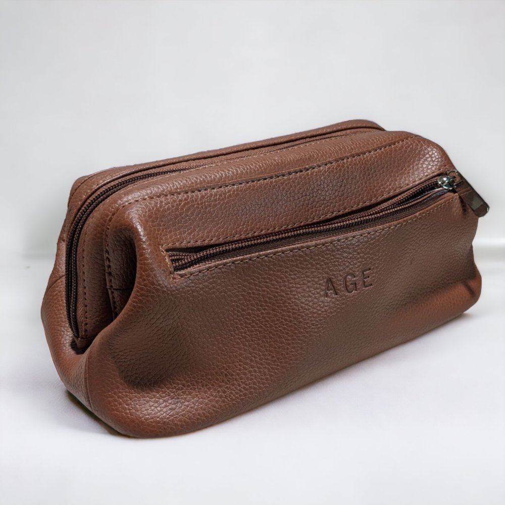 Royce Genuine Leather Camel Brown Travel Toiletry Bag Kit 6x10 Debossed