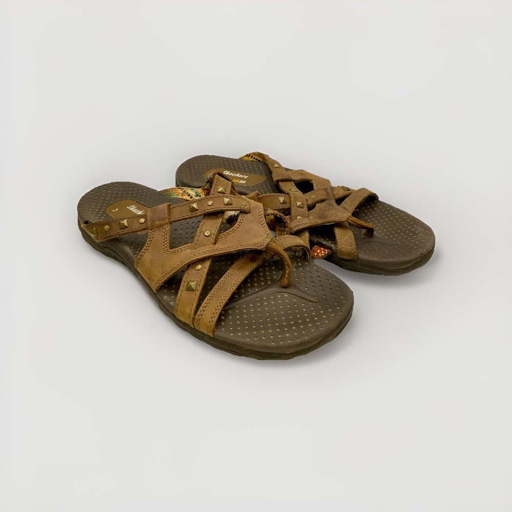 Skechers Reggae Leather Studded Flip Flops Size 10