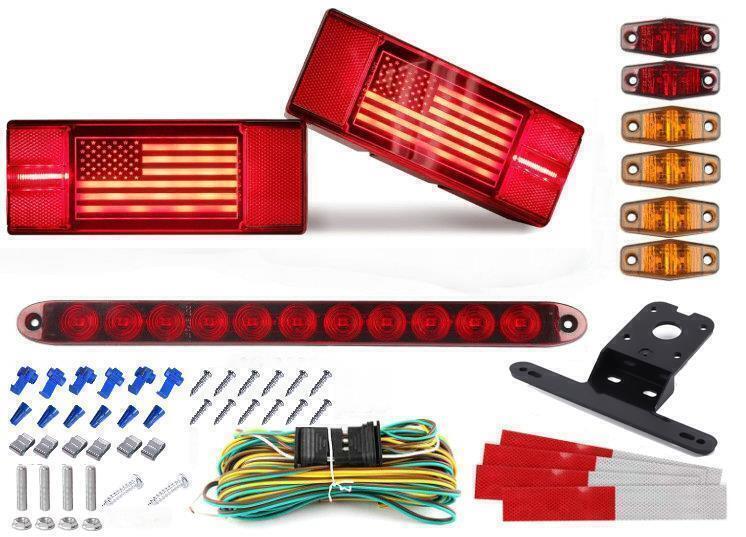 Waterproof Submersible LED Trailer Light Kit with Brake Stop Turn Tail and License Plate Light Free US Shipping