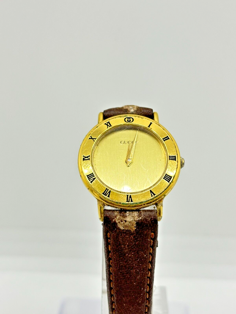 [Exc+3] GUCCI 3000.2.L Gold Brown Dial Quartz Ladies Watch Used Working