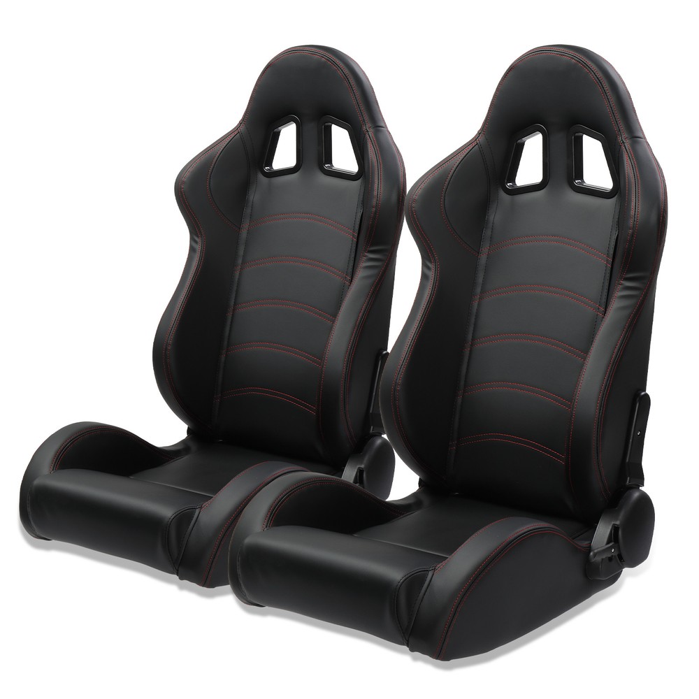 2 Pcs Faux Leathe PVC Racing Seats Left + Right Universal (22.44x21.46x37.40)