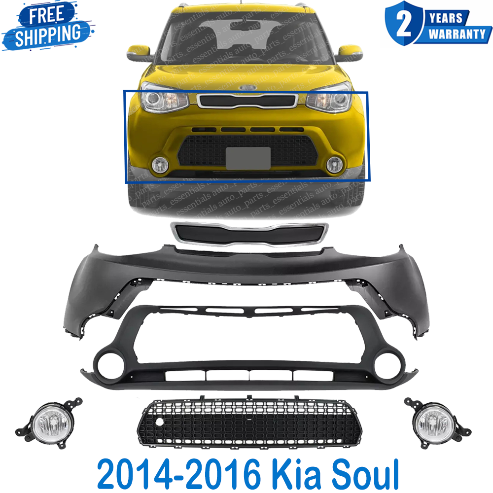 Front Bumper Cover Primed & Grille Assembly For 2014-2016 Kia Soul