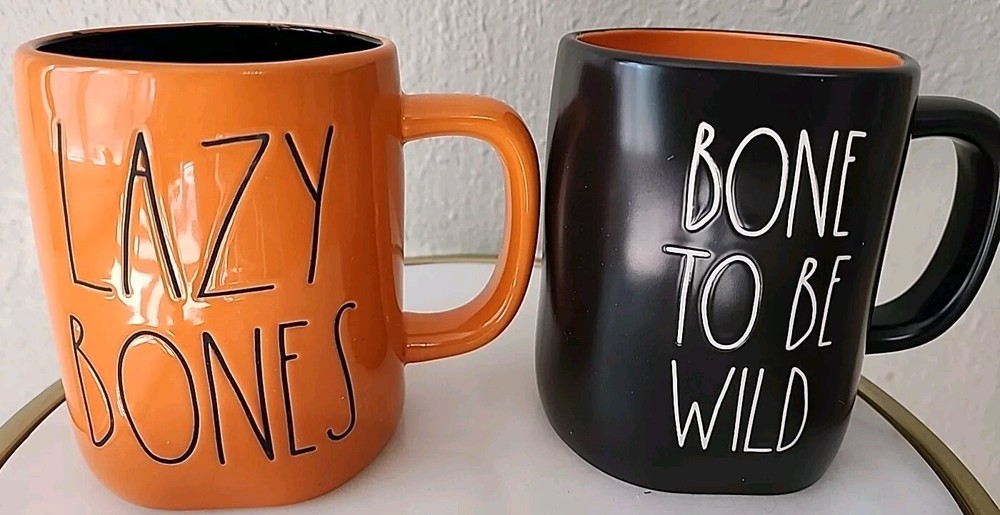 Rae Dunn LAZY BONES 2-Mug Set New in Box Bone to Be Wild