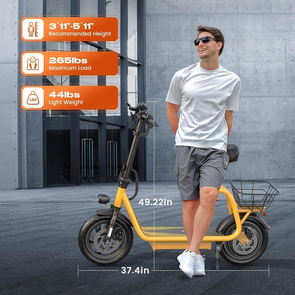 750W Adult Electric Scooter with Seat 30 Mile Range Folding Commuter E-Scooter