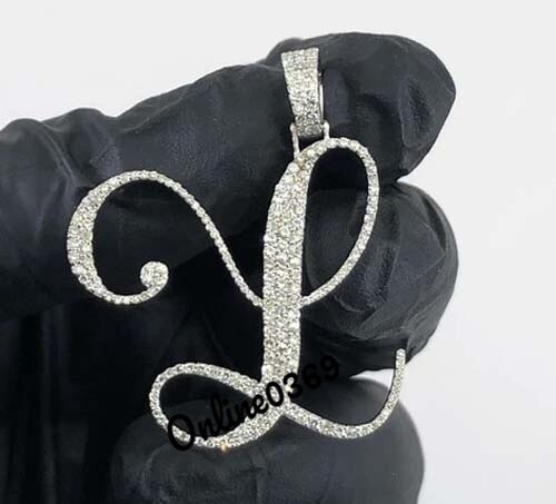 10k White Gold Custom Men's Cursive Letter Pendant with Natural White Diamond