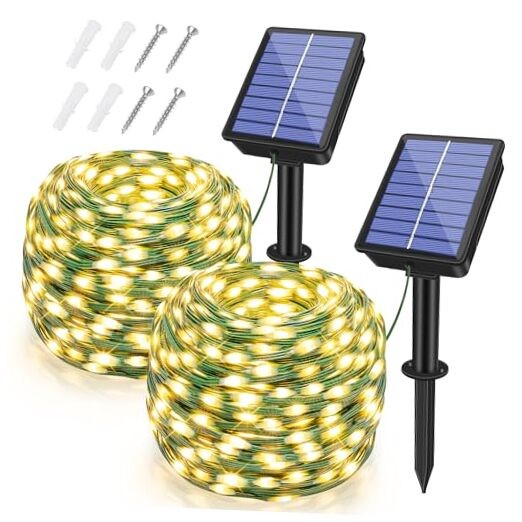 2 Pack Solar String Lights 158FT 480LED IP67 Waterproof Warm White