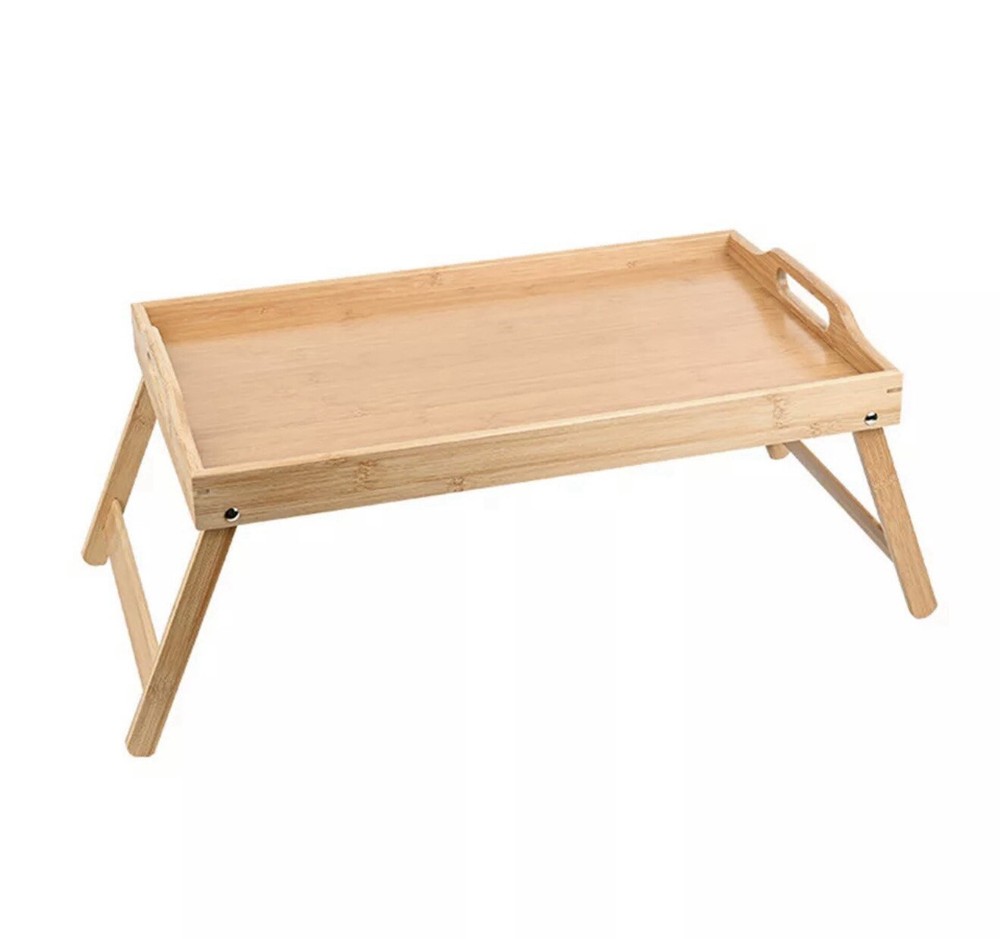 Bamboo Bed Tray, Breakfast Tray With Folding Legs Foldable Serving Tray