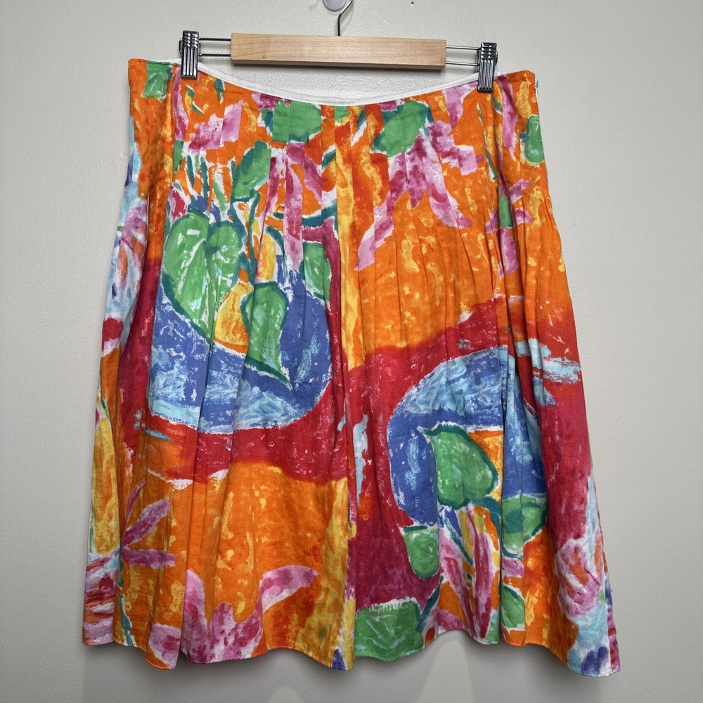 Lauren Ralph Lauren Size 14 Watercolor Skirt Floral Boho Pleated