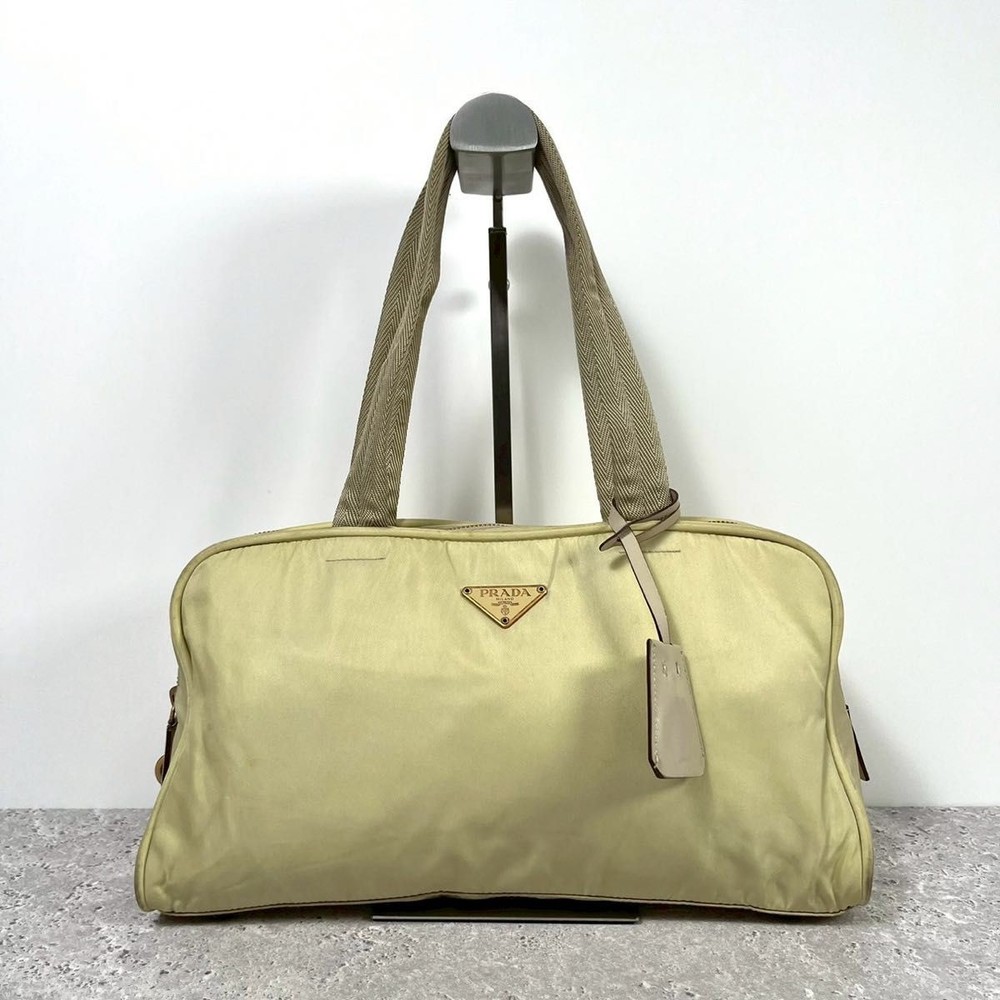 RARE Prada Mini Boston Tote Bag with Triangle Plate Nylon Shoulder