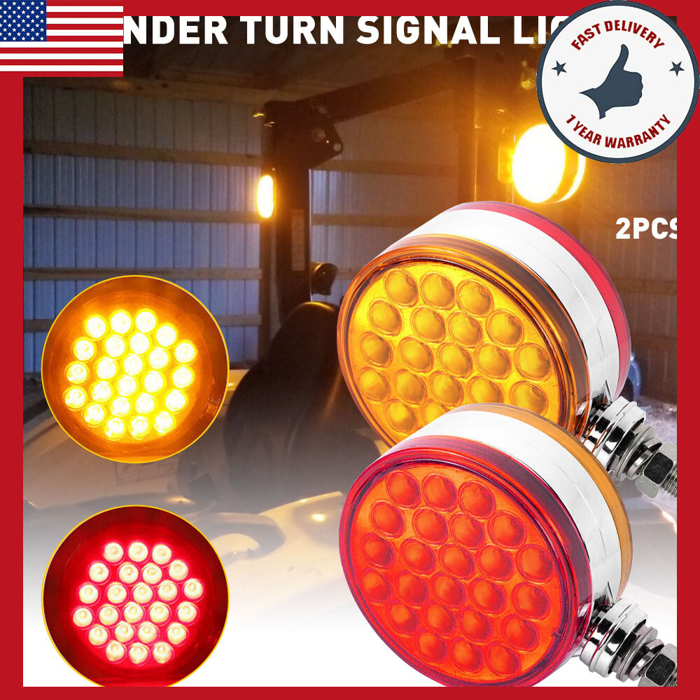 Round LED 48SMD Super Bright Pedestal Fender Brake Turn Signal Light Double Face